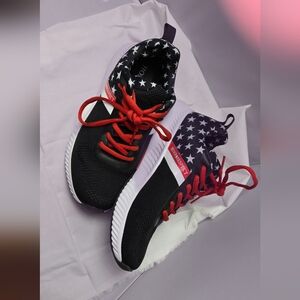 Honora Black Athletic Sneakers with Red Laces and Star-Print Collar